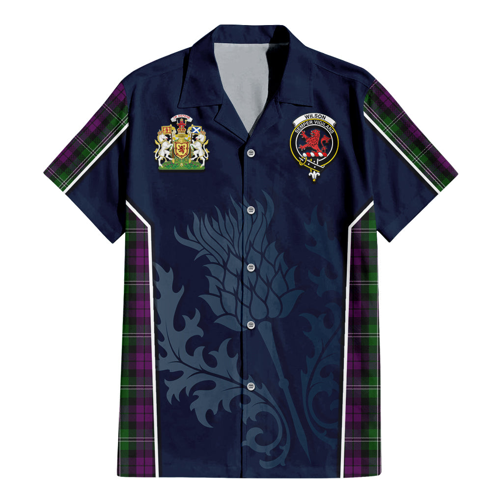 Tartan Vibes Clothing Wilson Tartan Short Sleeve Button Up Shirt with Family Crest and Scottish Thistle Vibes Sport Style