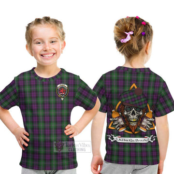 Wilson Tartan Kid T-Shirt with Family Crest and Bearded Skull Holding Bottles of Whiskey - Tartan Vibes Clothing