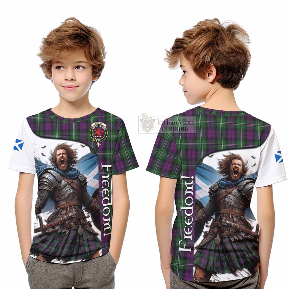 Tartan Vibes Clothing Wilson Crest Tartan Kid T-Shirt Inspired by the Freedom of Scottish Warrior