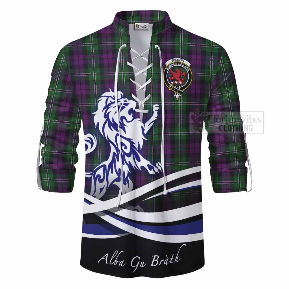 Tartan Vibes Clothing Wilson Tartan Ghillie Kilt Shirt with Alba Gu Brath Regal Lion Emblem