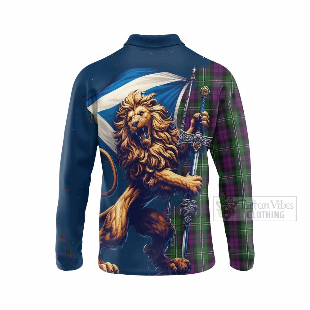 Tartan Vibes Clothing Wilson Tartan Family Crest Long Sleeve Polo Shirt with Scottish Majestic Lion