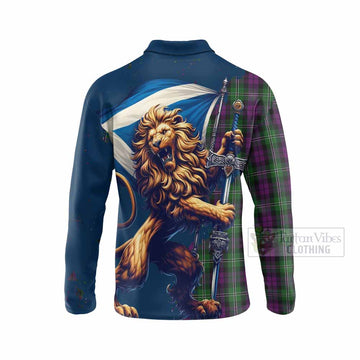 Wilson Tartan Family Crest Long Sleeve Polo Shirt with Scottish Majestic Lion