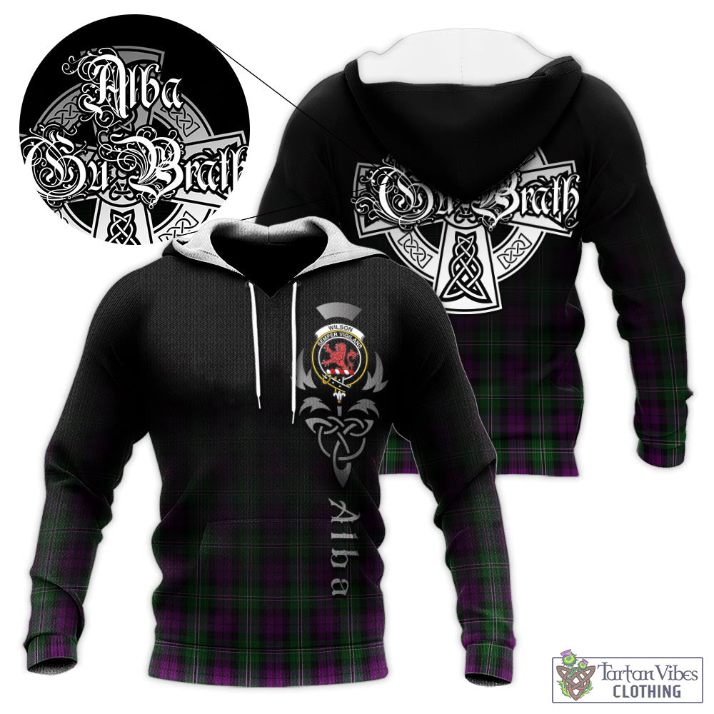 Tartan Vibes Clothing Wilson Tartan Knitted Hoodie Featuring Alba Gu Brath Family Crest Celtic Inspired