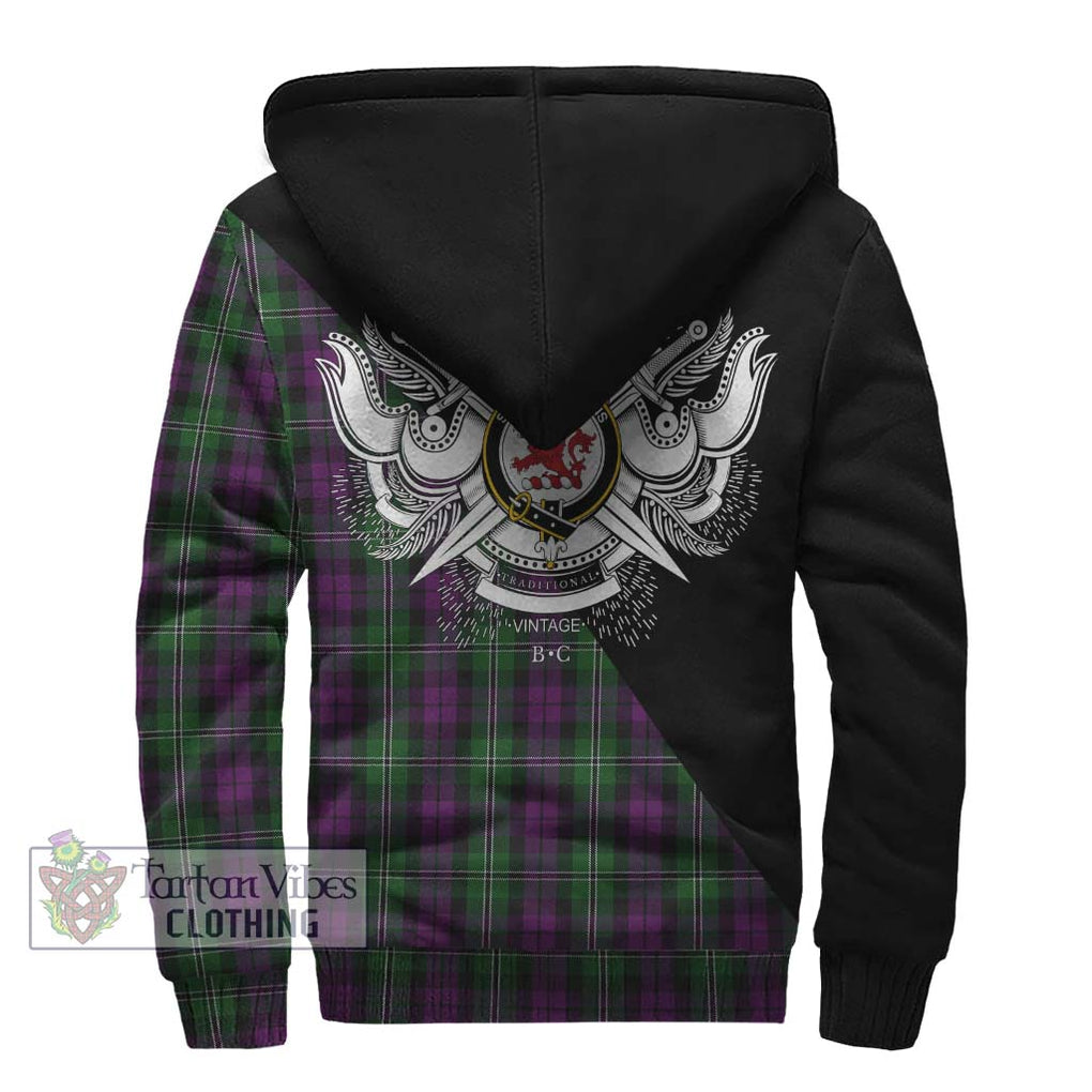 Wilson Tartan Sherpa Hoodie with Family Crest and Military Logo Style - Tartanvibesclothing Shop