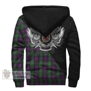 Wilson Tartan Sherpa Hoodie with Family Crest and Military Logo Style