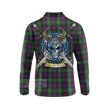 Wilson Tartan Long Sleeve Polo Shirt with Family Crest Celtic Skull Style - Tartan Vibes Clothing