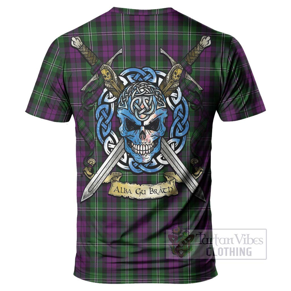 Tartan Vibes Clothing Wilson Tartan T-Shirt with Family Crest Celtic Skull Style