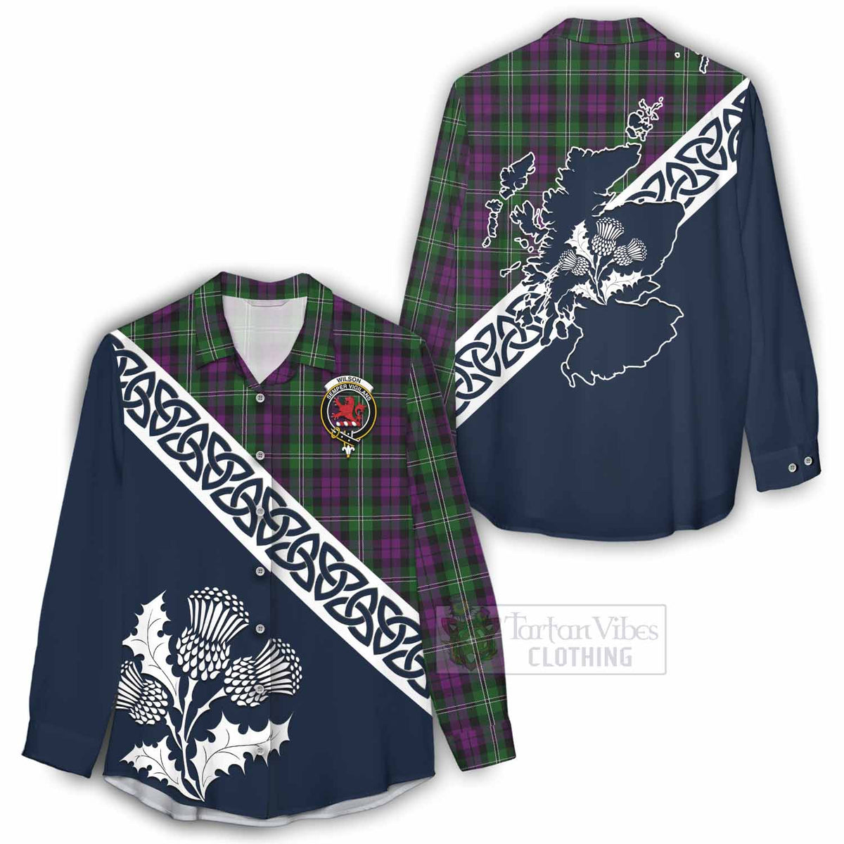 Wilson Tartan Women's Casual Shirt Featuring Thistle and Scotland Map - Tartan Vibes Clothing
