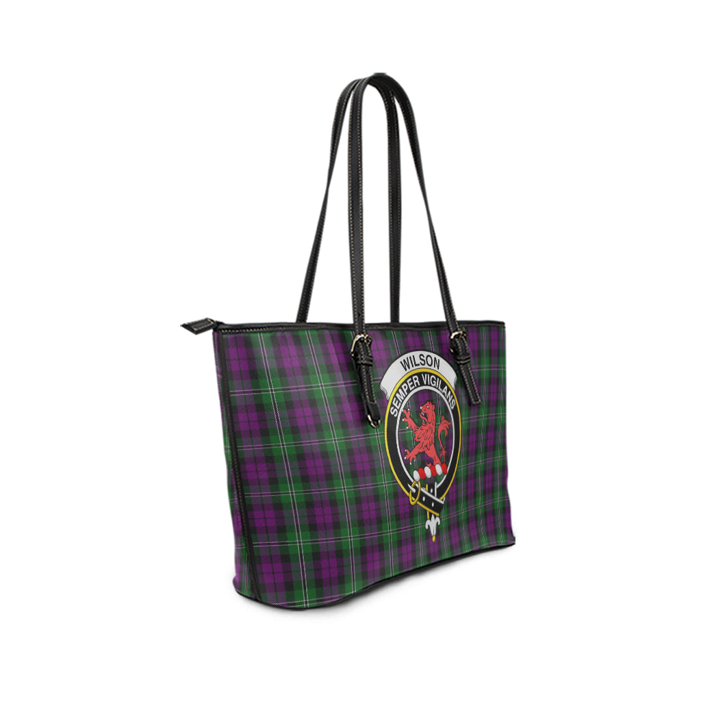 Wilson Tartan Leather Tote Bag with Family Crest - Tartan Vibes Clothing