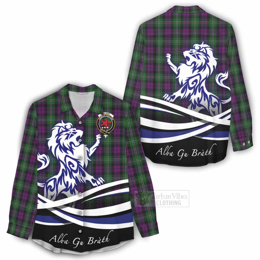 Tartan Vibes Clothing Wilson Tartan Women's Casual Shirt with Alba Gu Brath Regal Lion Emblem