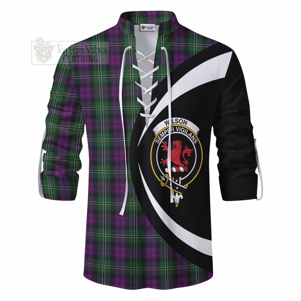 Tartan Vibes Clothing Wilson Tartan Ghillie Kilt Shirt with Family Crest Circle Style