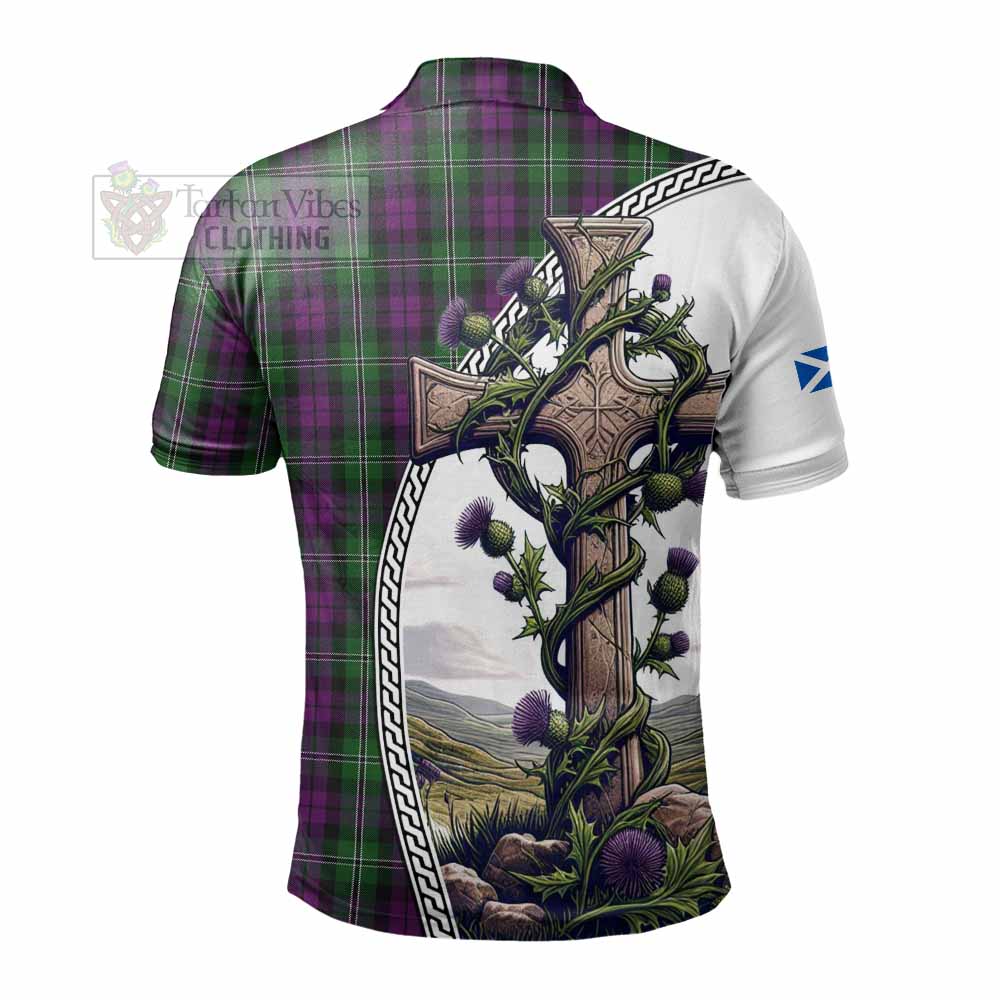 Tartan Vibes Clothing Wilson Tartan Polo Shirt with Family Crest and St. Andrew's Cross Accented by Thistle Vines