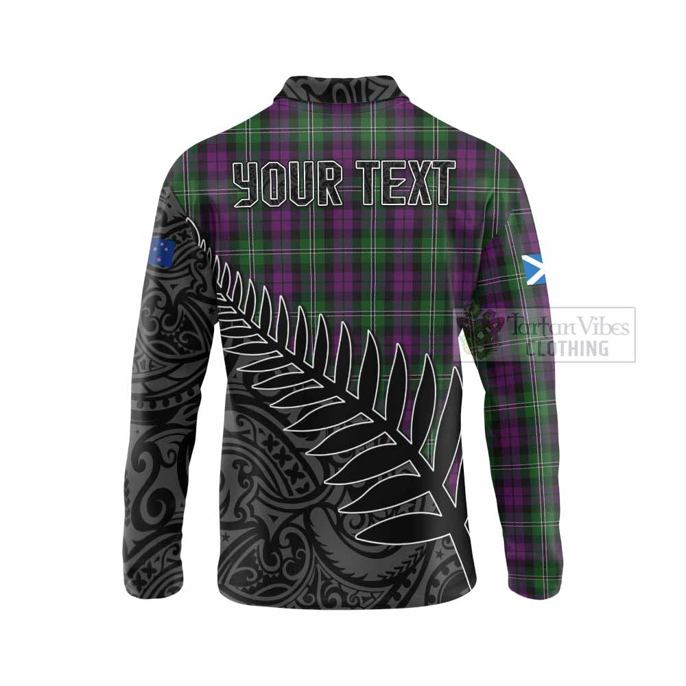 Tartan Vibes Clothing Wilson Crest Tartan Long Sleeve Polo Shirt with New Zealand Silver Fern Half Style