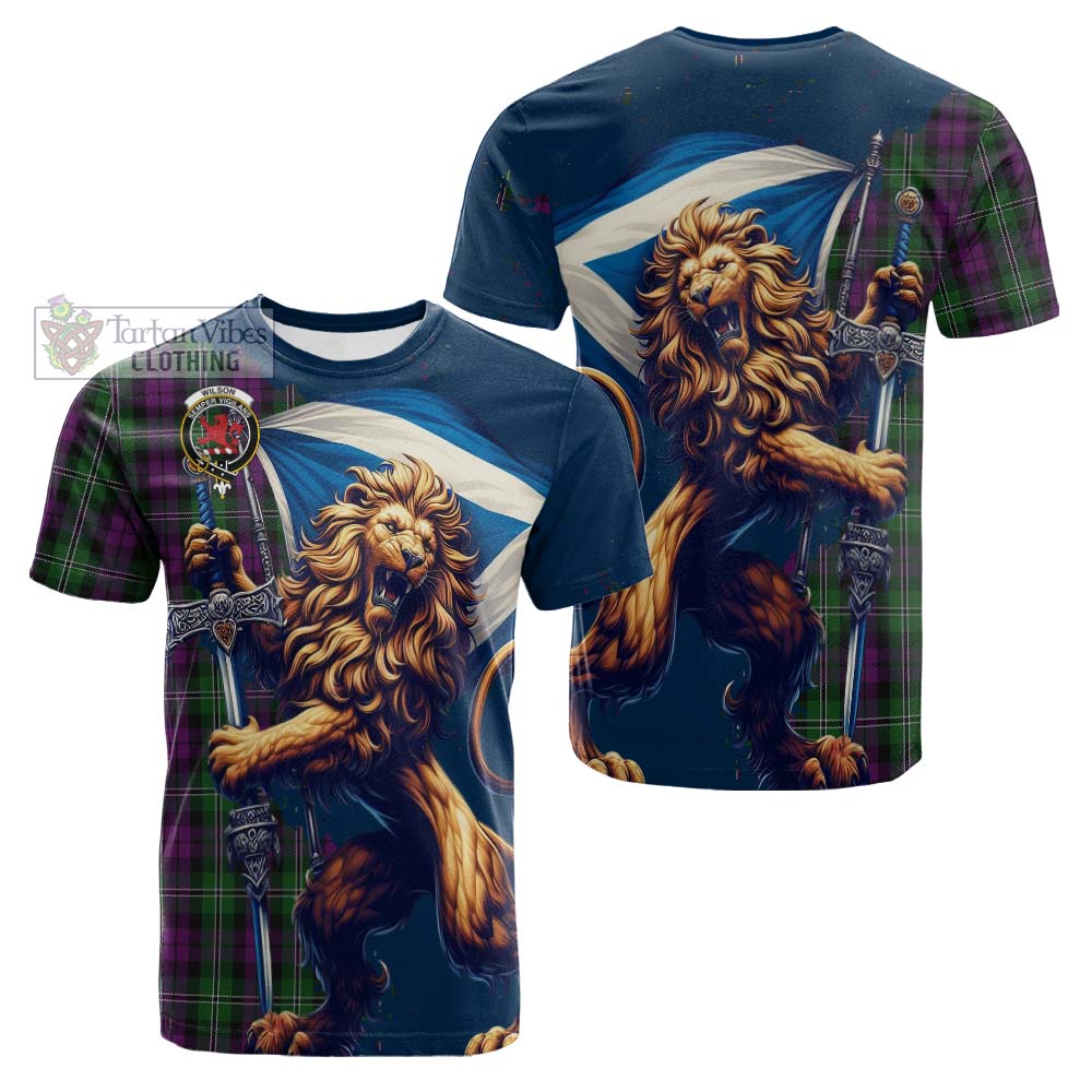 Tartan Vibes Clothing Wilson Tartan Family Crest Cotton T-shirt with Scottish Majestic Lion