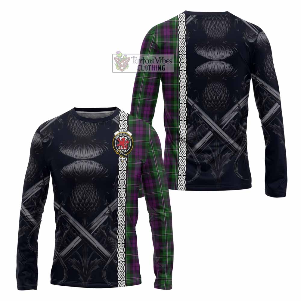 Tartan Vibes Clothing Wilson Tartan Long Sleeve T-Shirt with Family Crest Cross Sword Thistle Celtic Vibes