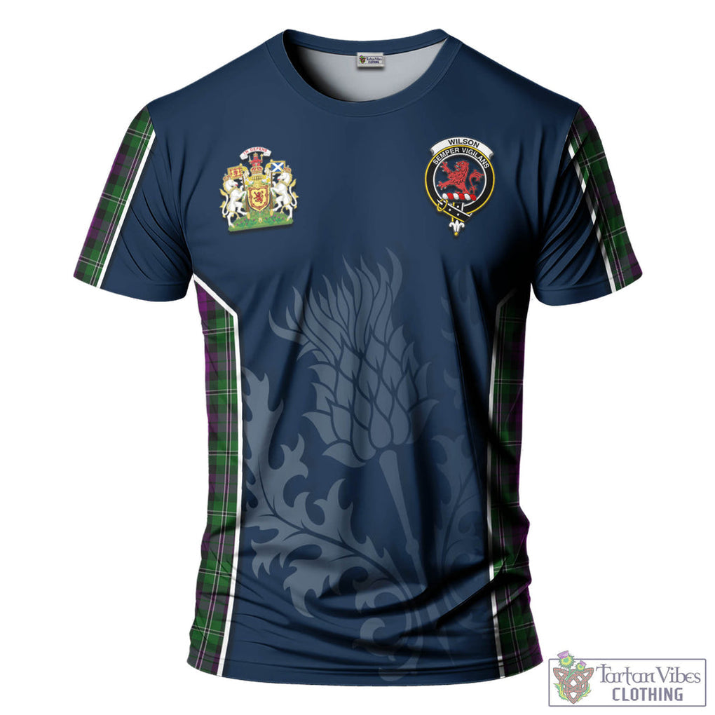 Tartan Vibes Clothing Wilson Tartan T-Shirt with Family Crest and Scottish Thistle Vibes Sport Style