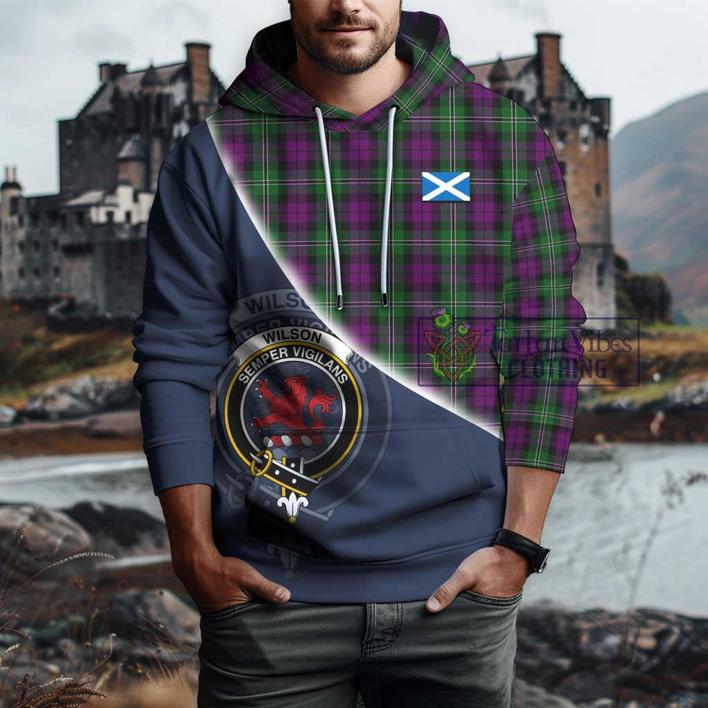 Wilson Tartan Hoodie with Personalised National Flag and Family Crest Half Style - Tartanvibesclothing Shop