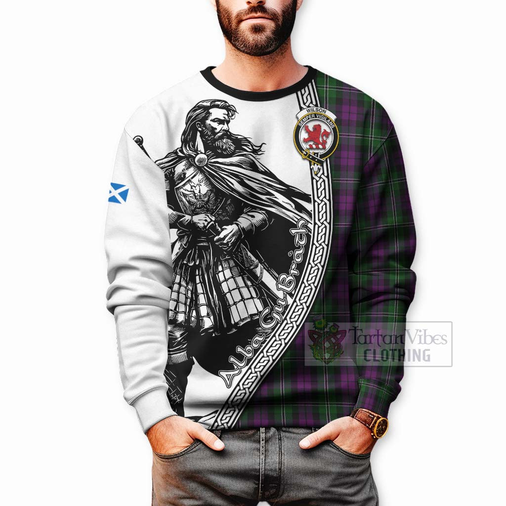 Wilson Tartan Clan Crest Sweatshirt with Highlander Warrior Celtic Style - Tartan Vibes Clothing