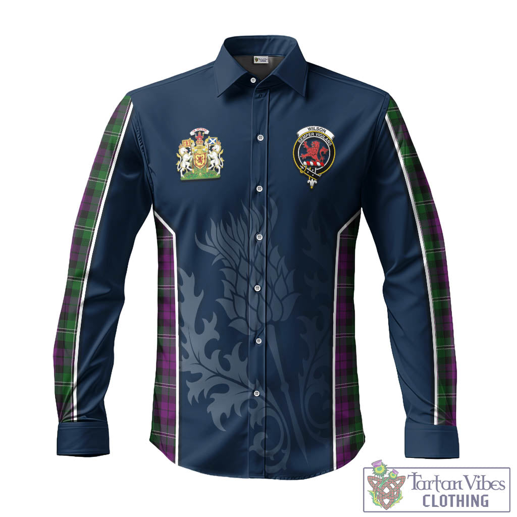 Tartan Vibes Clothing Wilson Tartan Long Sleeve Button Up Shirt with Family Crest and Scottish Thistle Vibes Sport Style