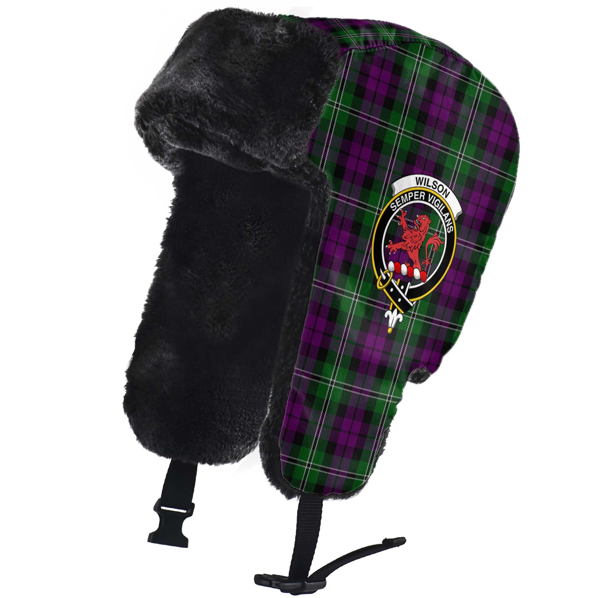 Wilson Tartan Winter Trapper Hat with Family Crest - Tartanvibesclothing