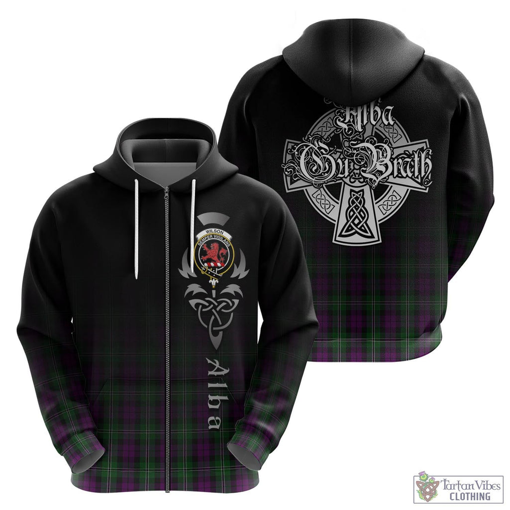 Tartan Vibes Clothing Wilson Tartan Hoodie Featuring Alba Gu Brath Family Crest Celtic Inspired