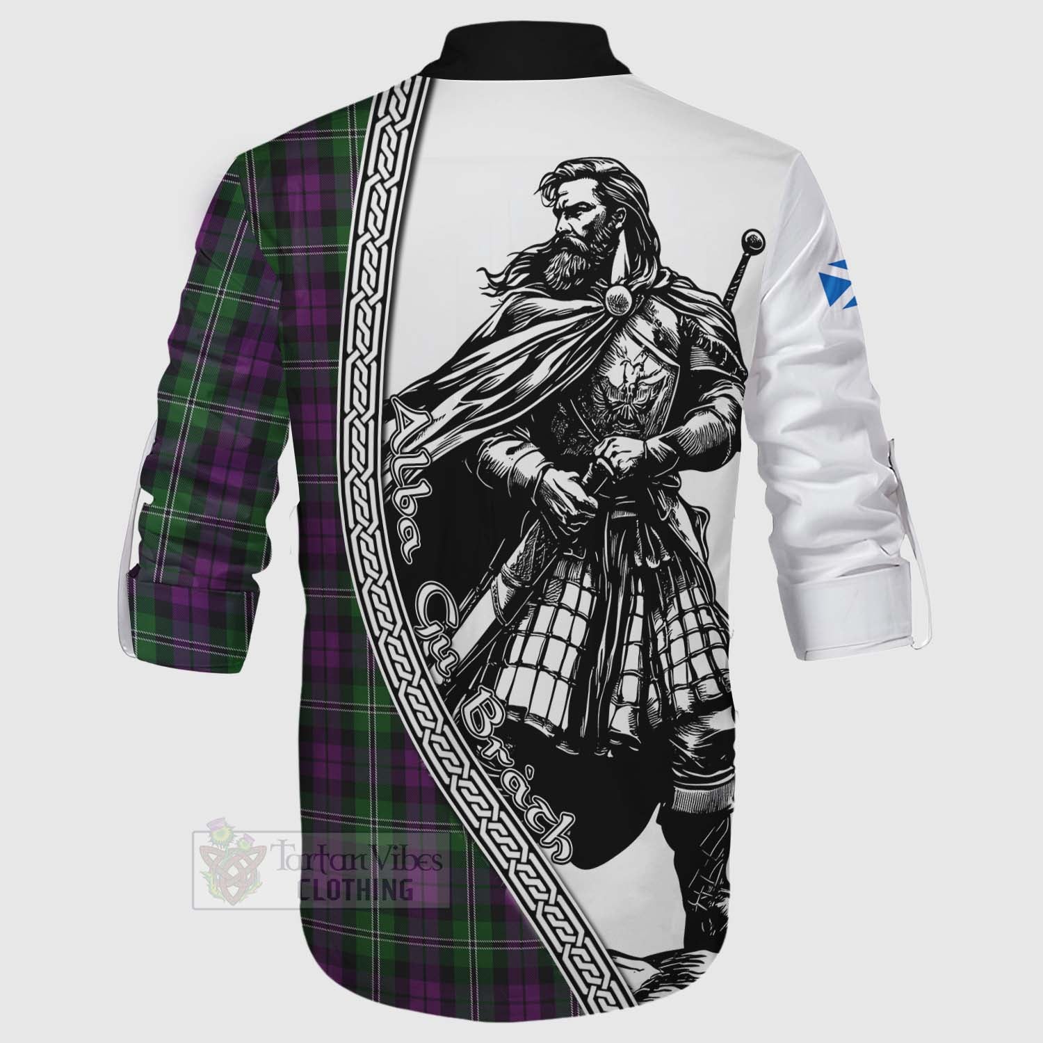 Tartan Vibes Clothing Wilson Tartan Clan Crest Ghillie Kilt Shirt with Highlander Warrior Celtic Style