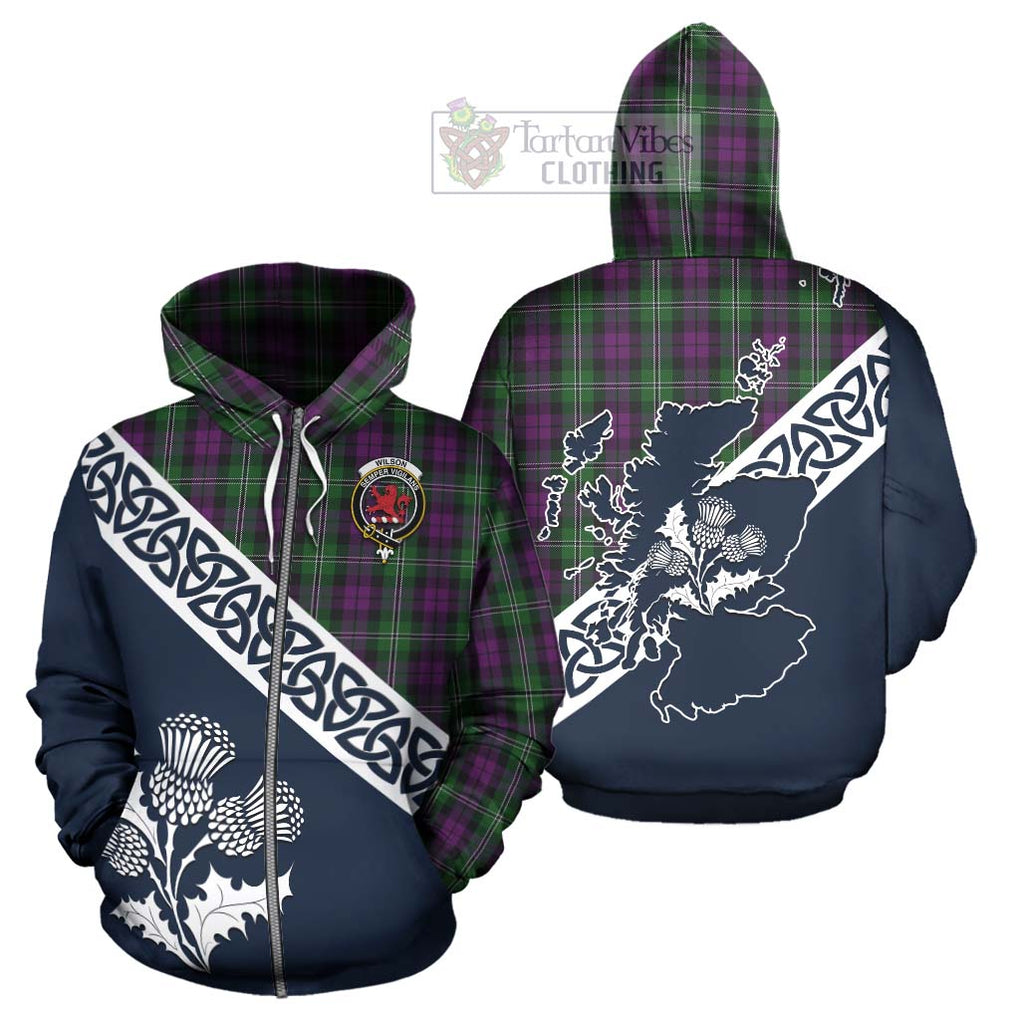 Tartan Vibes Clothing Wilson Tartan Hoodie Featuring Thistle and Scotland Map