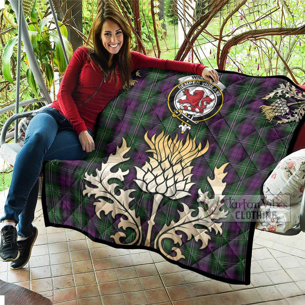 Tartan Vibes Clothing Wilson Tartan Quilt with Family Crest and Golden Thistle Style