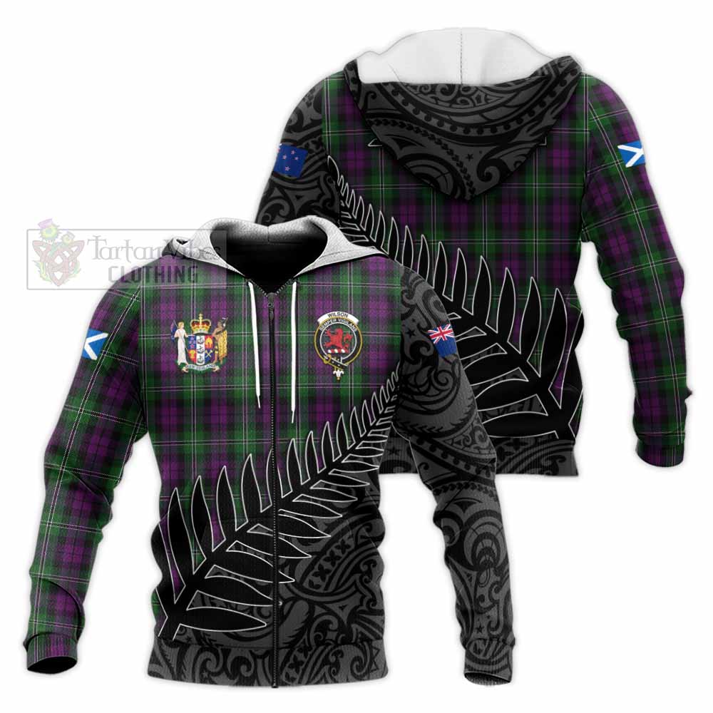 Tartan Vibes Clothing Wilson Crest Tartan Knitted Hoodie with New Zealand Silver Fern Half Style