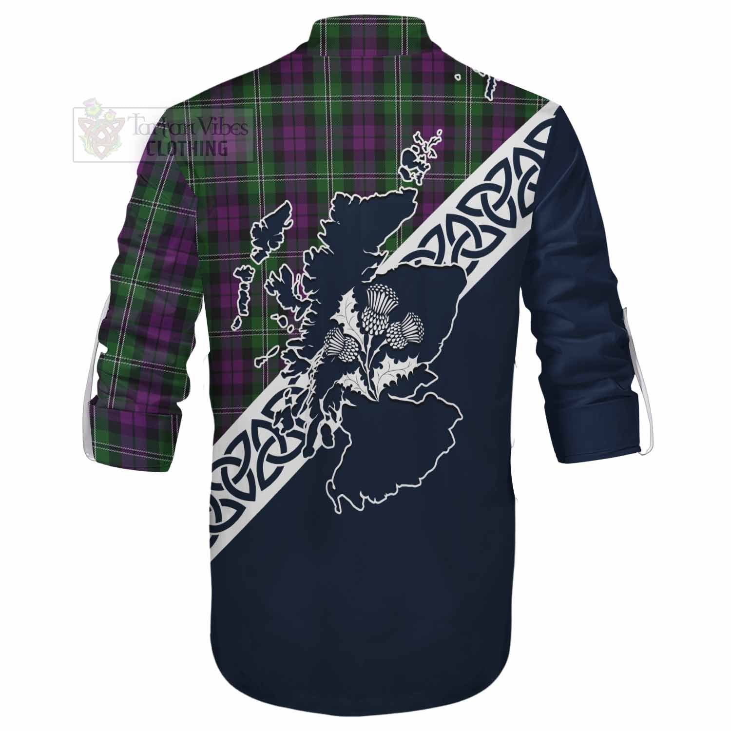 Tartan Vibes Clothing Wilson Tartan Ghillie Kilt Shirt Featuring Thistle and Scotland Map