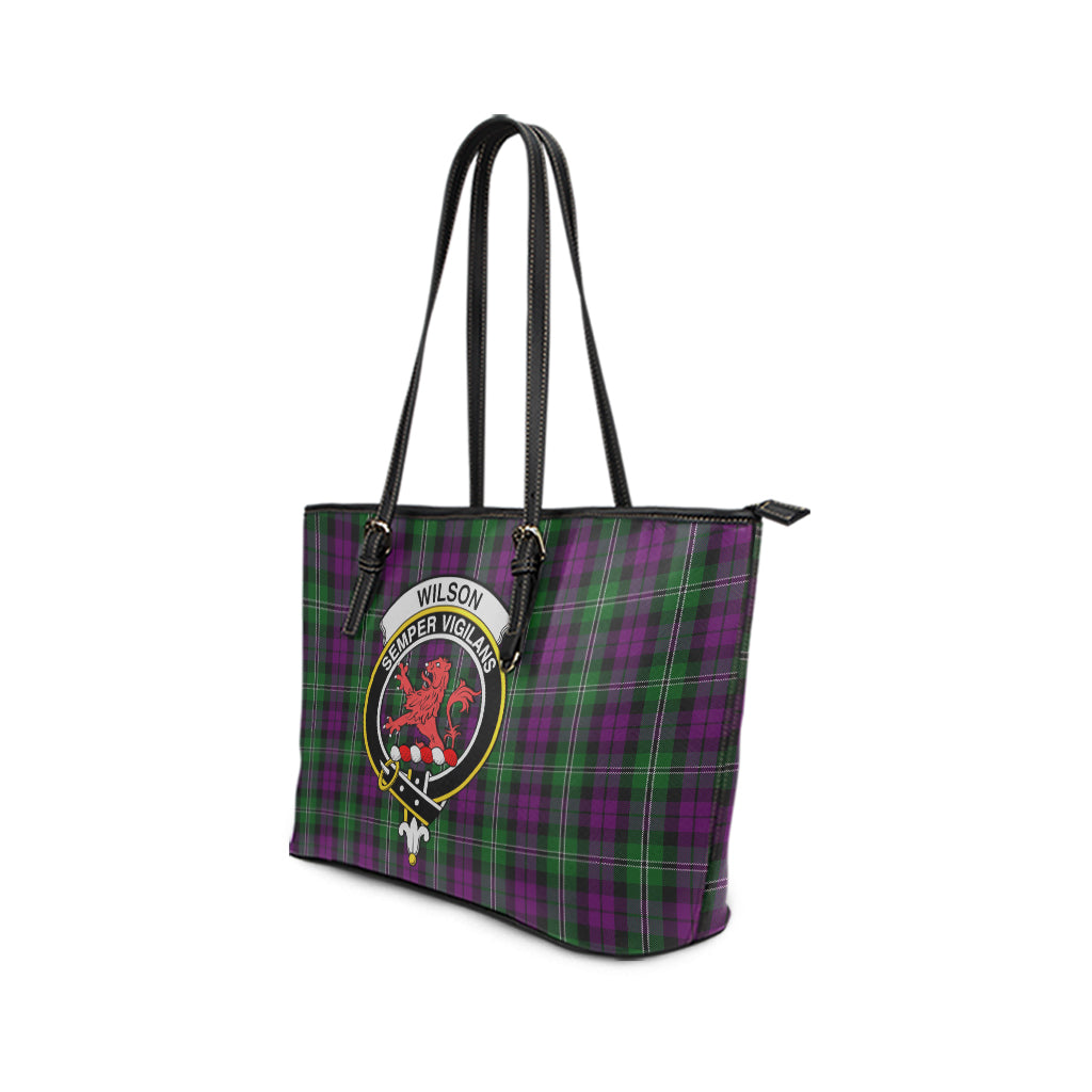 Wilson Tartan Leather Tote Bag with Family Crest - Tartan Vibes Clothing