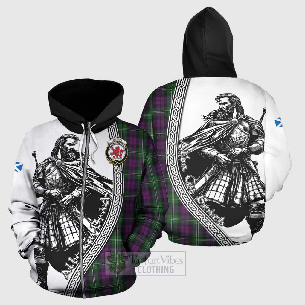 Tartan Vibes Clothing Wilson Tartan Clan Crest Hoodie with Highlander Warrior Celtic Style