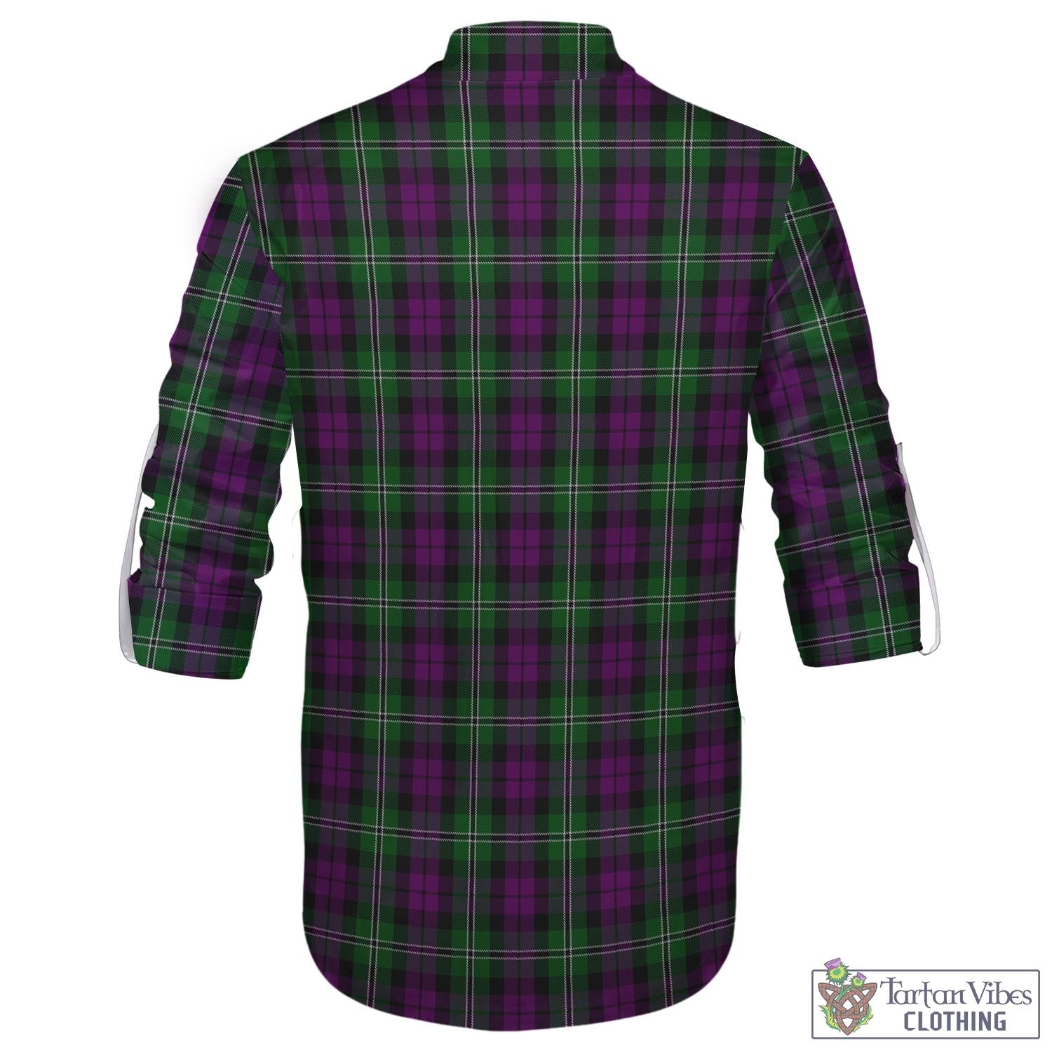 Tartan Vibes Clothing Wilson Tartan Men's Scottish Traditional Jacobite Ghillie Kilt Shirt with Family Crest