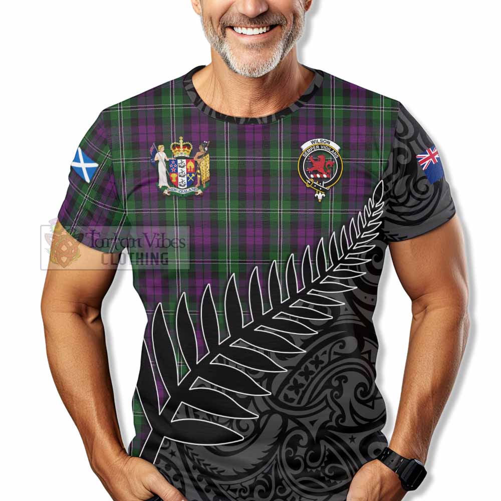 Tartan Vibes Clothing Wilson Crest Tartan T-Shirt with New Zealand Silver Fern Half Style