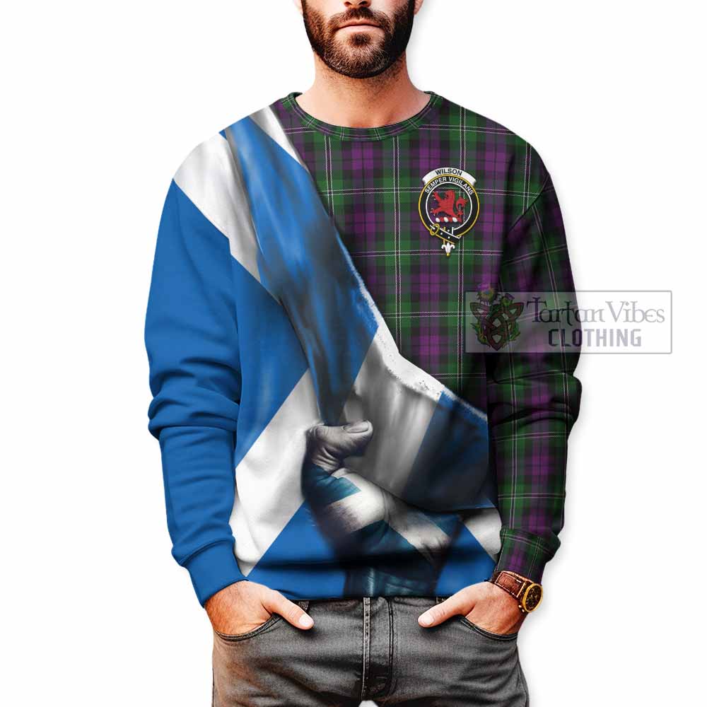 Tartan Vibes Clothing Wilson Tartan Sweatshirt with Family Crest Scotland Patriotic Style