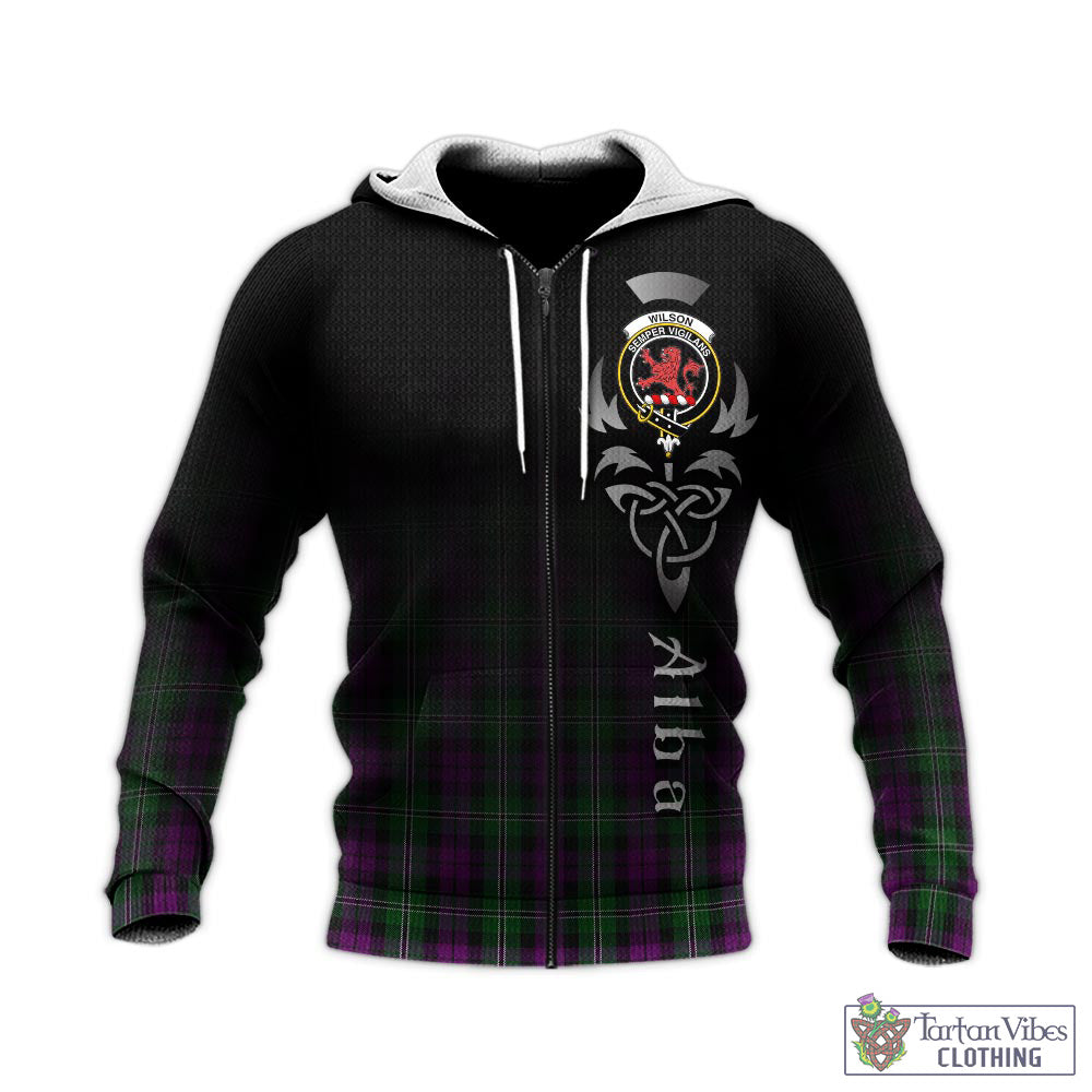 Tartan Vibes Clothing Wilson Tartan Knitted Hoodie Featuring Alba Gu Brath Family Crest Celtic Inspired