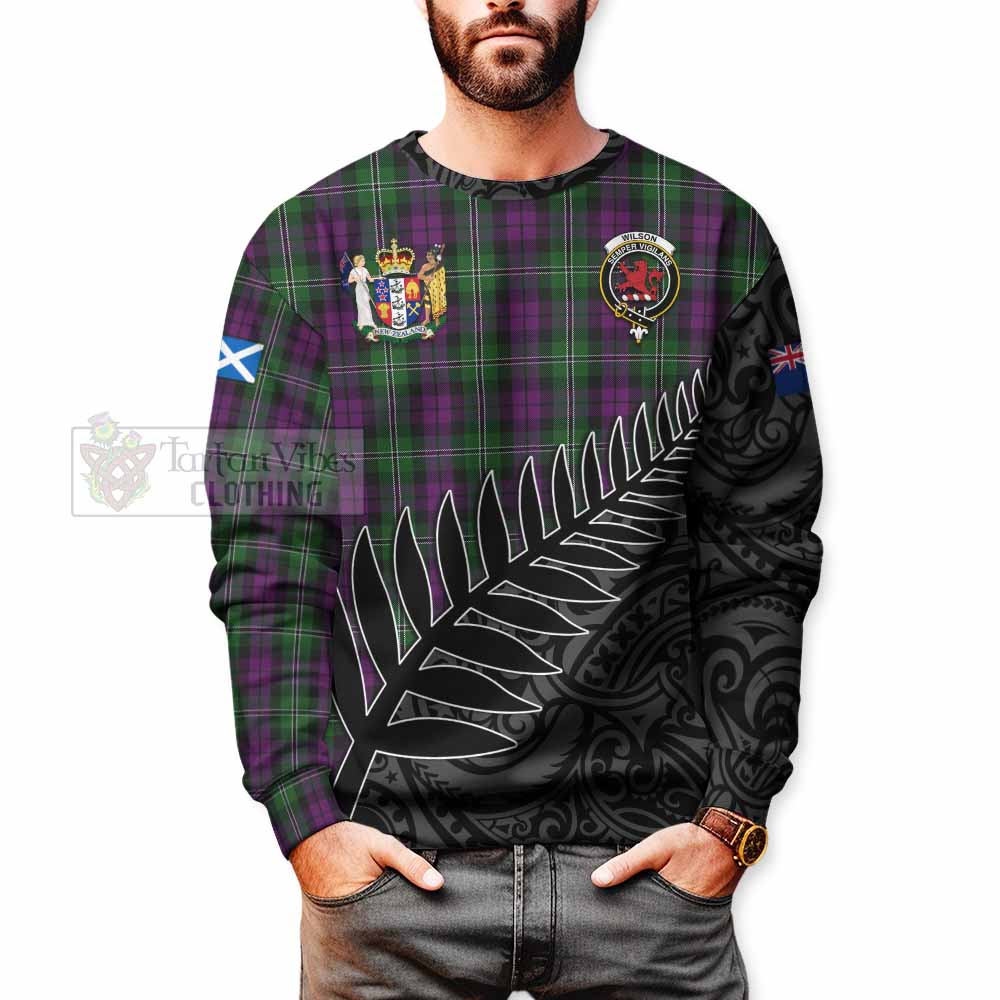 Tartan Vibes Clothing Wilson Crest Tartan Sweatshirt with New Zealand Silver Fern Half Style