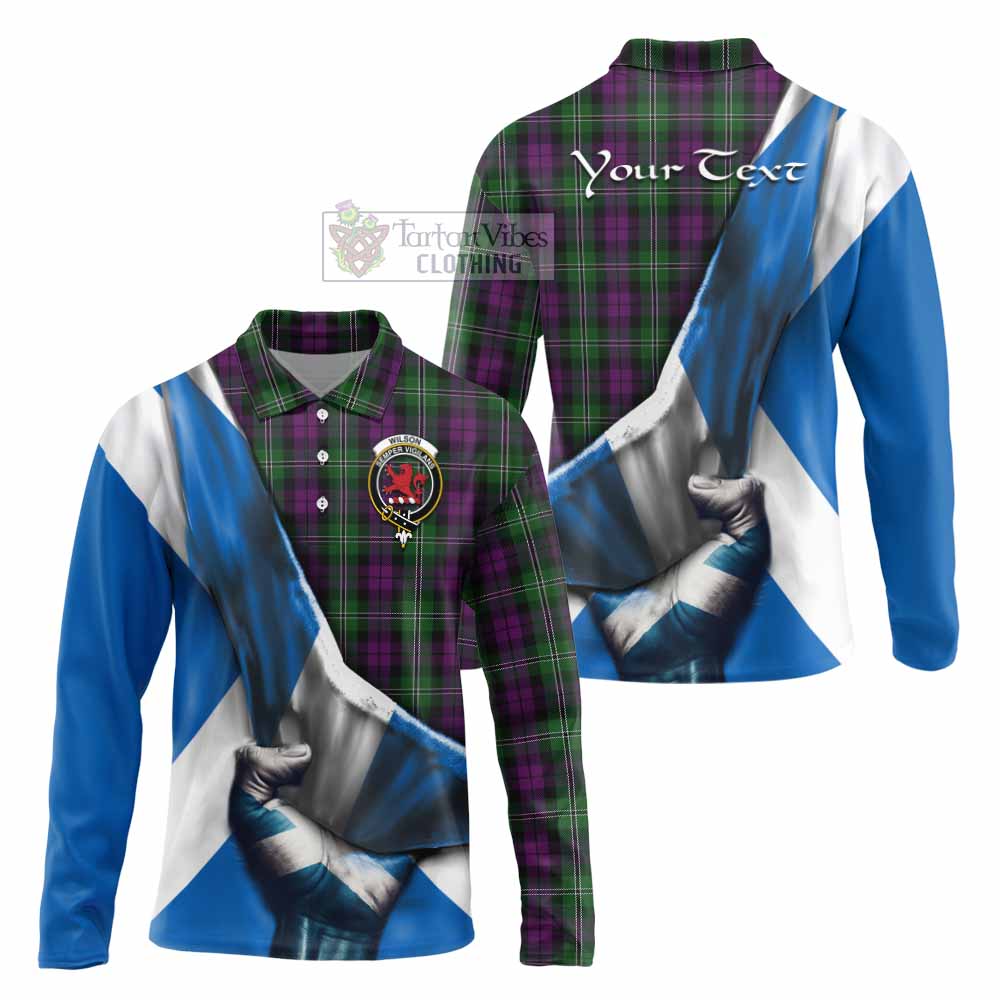 Tartan Vibes Clothing Wilson Tartan Long Sleeve Polo Shirt with Family Crest Scotland Patriotic Style