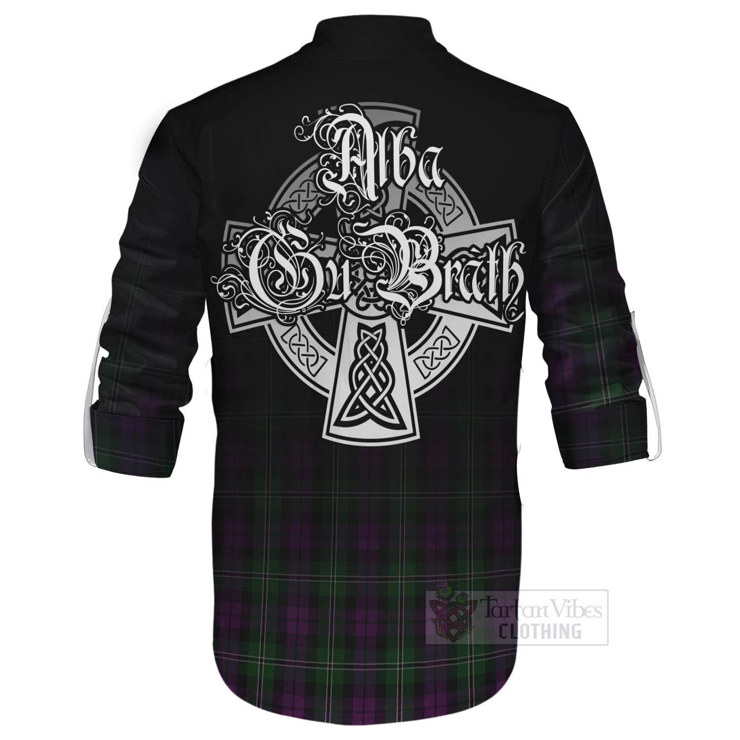 Tartan Vibes Clothing Wilson Tartan Ghillie Kilt Shirt Featuring Alba Gu Brath Family Crest Celtic Inspired