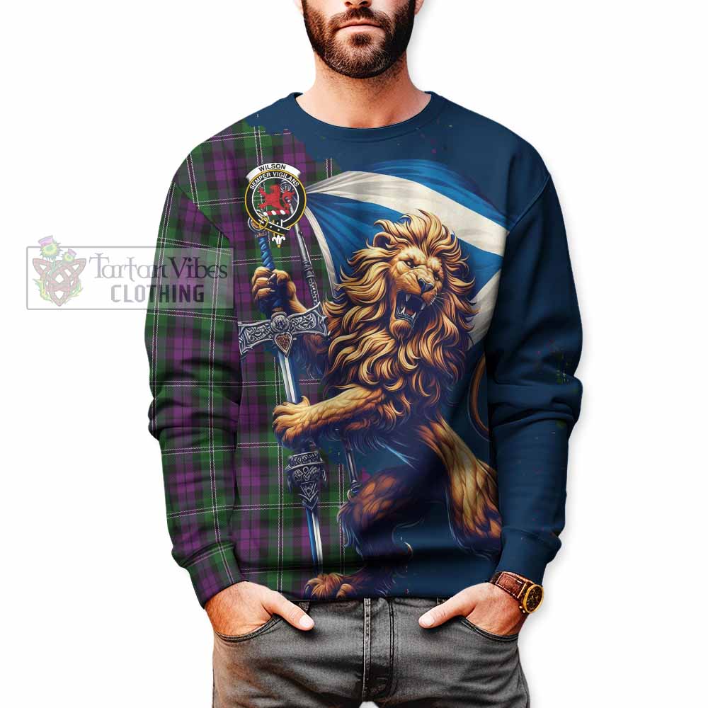 Tartan Vibes Clothing Wilson Tartan Family Crest Sweatshirt with Scottish Majestic Lion