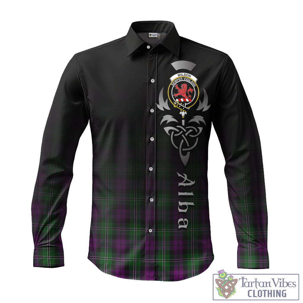 Tartan Vibes Clothing Wilson Tartan Long Sleeve Button Up Featuring Alba Gu Brath Family Crest Celtic Inspired