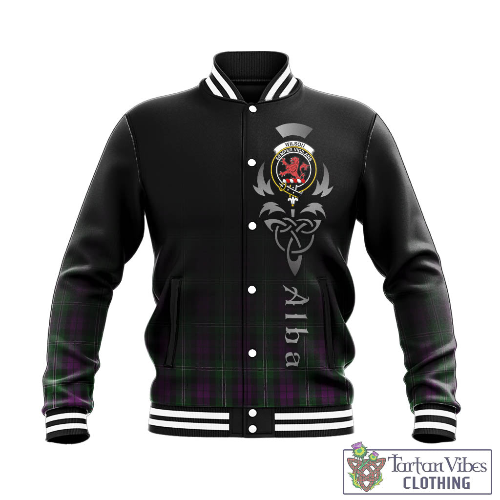 Tartan Vibes Clothing Wilson Tartan Baseball Jacket Featuring Alba Gu Brath Family Crest Celtic Inspired