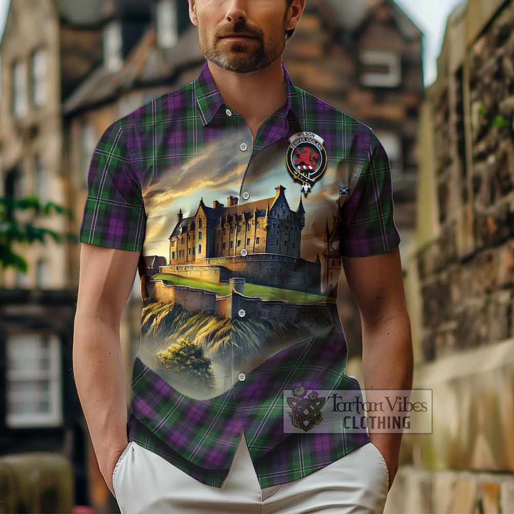 Wilson Tartan Family Crest Hawaiian Shirt with Scottish Ancient Castle Style - Tartan Vibes Clothing