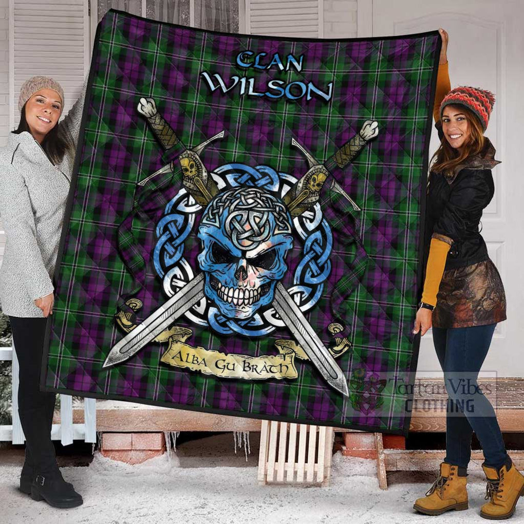 Tartan Vibes Clothing Wilson Tartan Quilt with Celtic Skull Alba Gu Brath Style