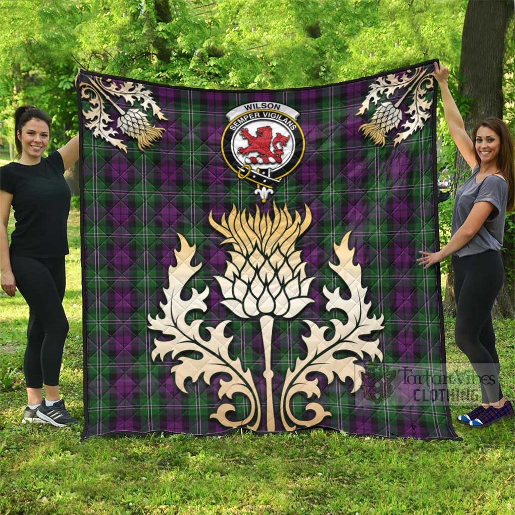 Tartan Vibes Clothing Wilson Tartan Quilt with Family Crest and Golden Thistle Style