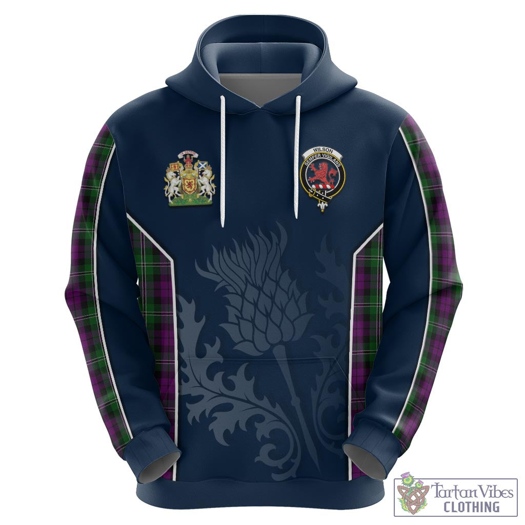 Tartan Vibes Clothing Wilson Tartan Hoodie with Family Crest and Scottish Thistle Vibes Sport Style