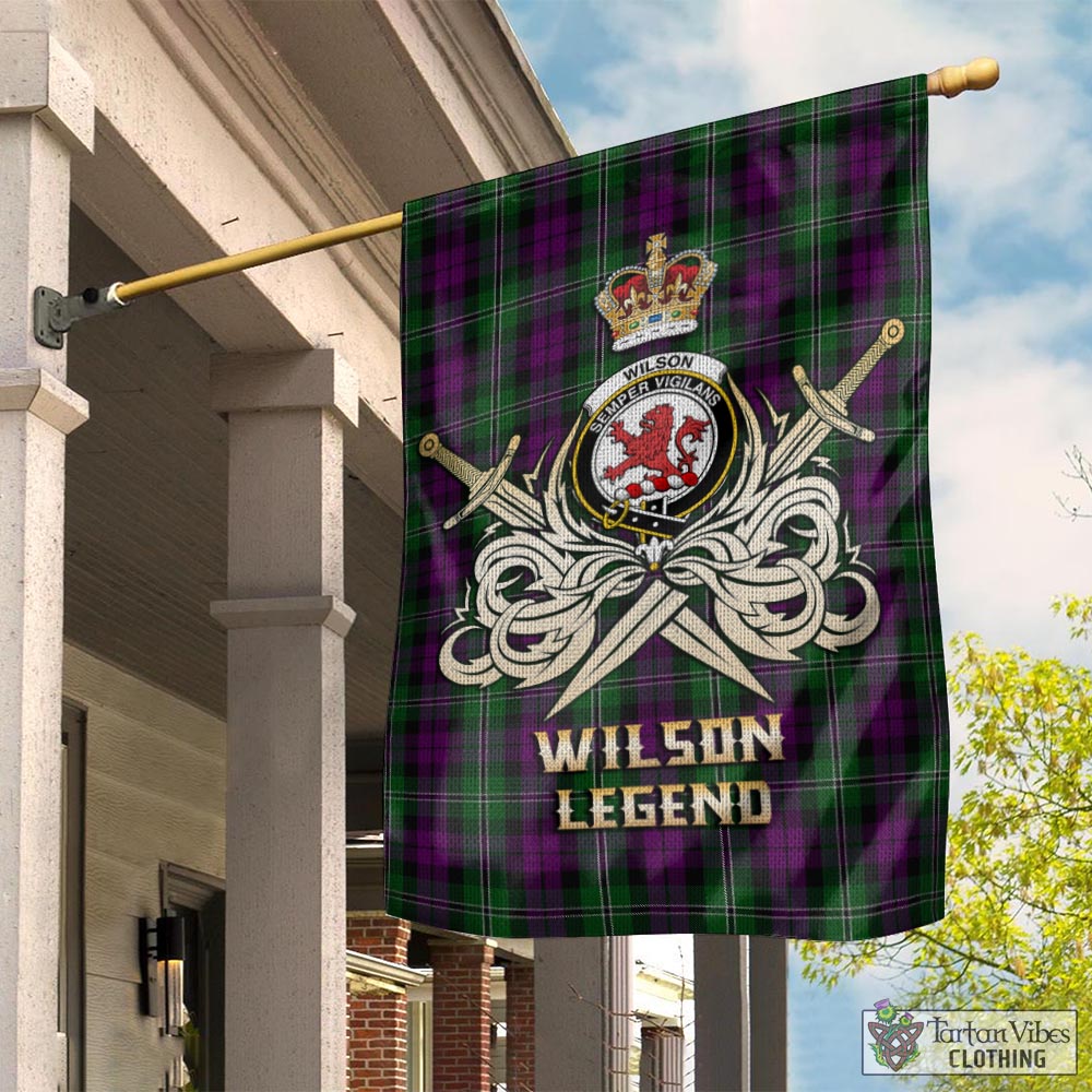 Wilson Tartan Flag with Clan Crest and the Golden Sword of Courageous