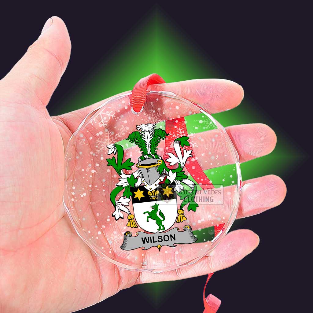 Tartan Vibes Clothing Wilson Irish Clan Christmas Glass Ornament with Coat of Arms