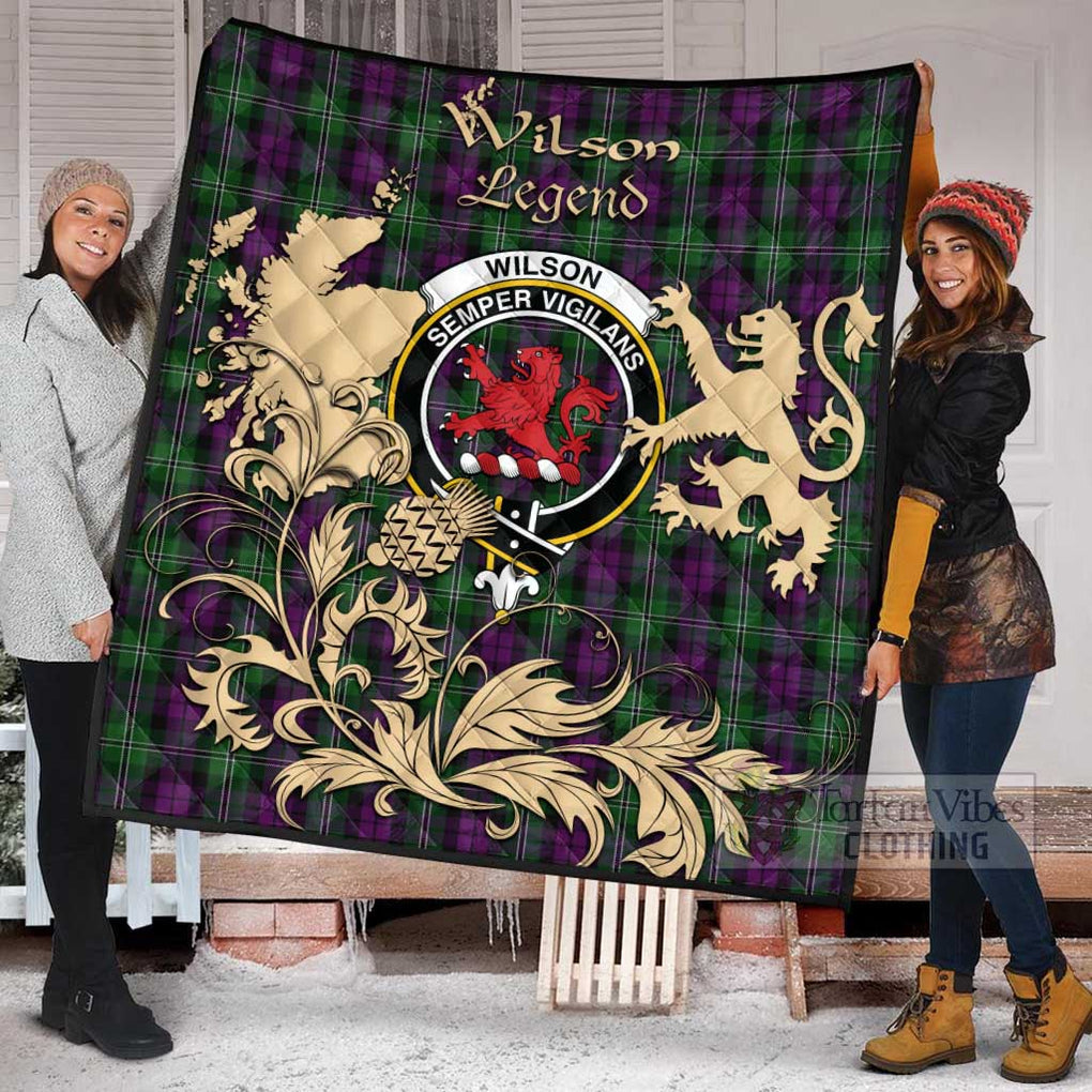 Tartan Vibes Clothing Wilson Tartan Quilt with Family Crest and Scottish Symbol Style