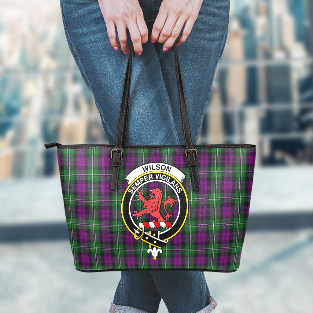 Wilson Tartan Leather Tote Bag with Family Crest - Tartan Vibes Clothing